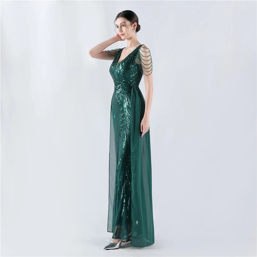 Paillettenbesetzte Blumen mit Cape-Stickerei, hochwertiges Abendkleid, ideal für die Ausrichtung der Jahrestagung view 64