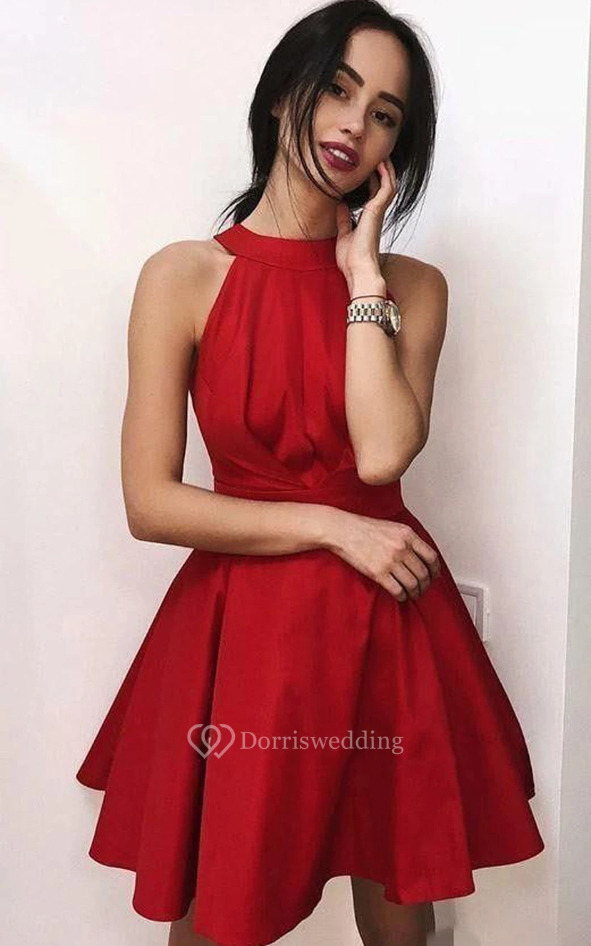 Satin Short A Line Sleeveless Simple Casual Homecoming Dress with Ruching view 3