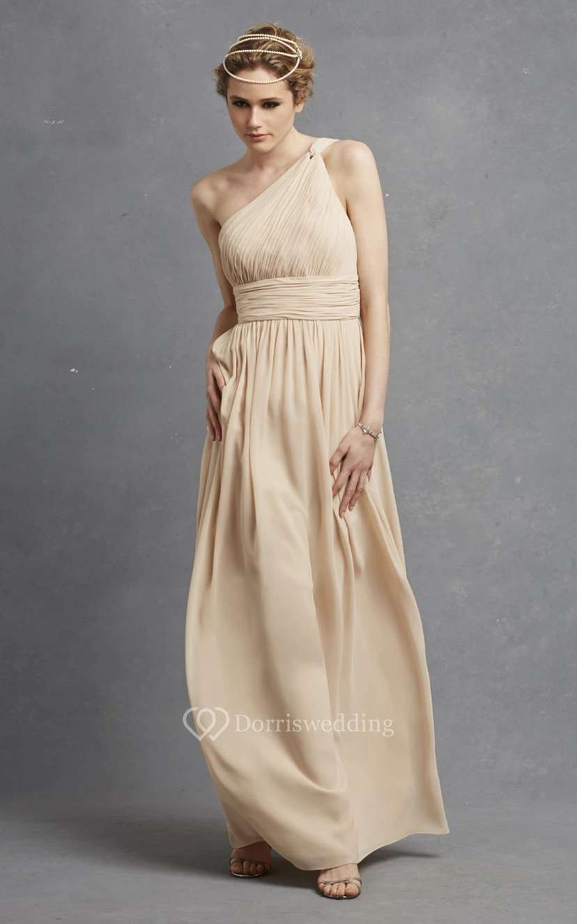 Long-Chiffon Modern One-Shoulder Dress With Ruching view 2