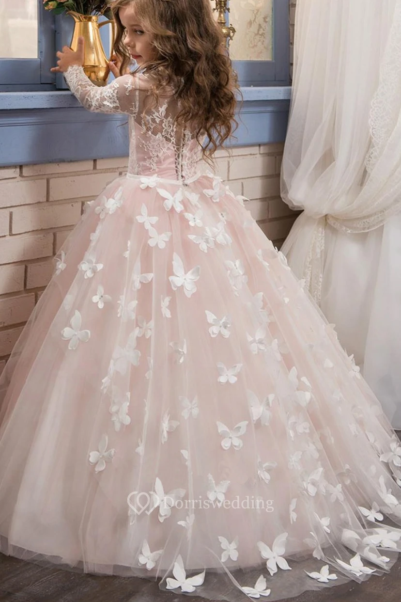 Vestido rosa de manga larga para niña de las flores, vestido de gala de Kingdom Boutique view 2