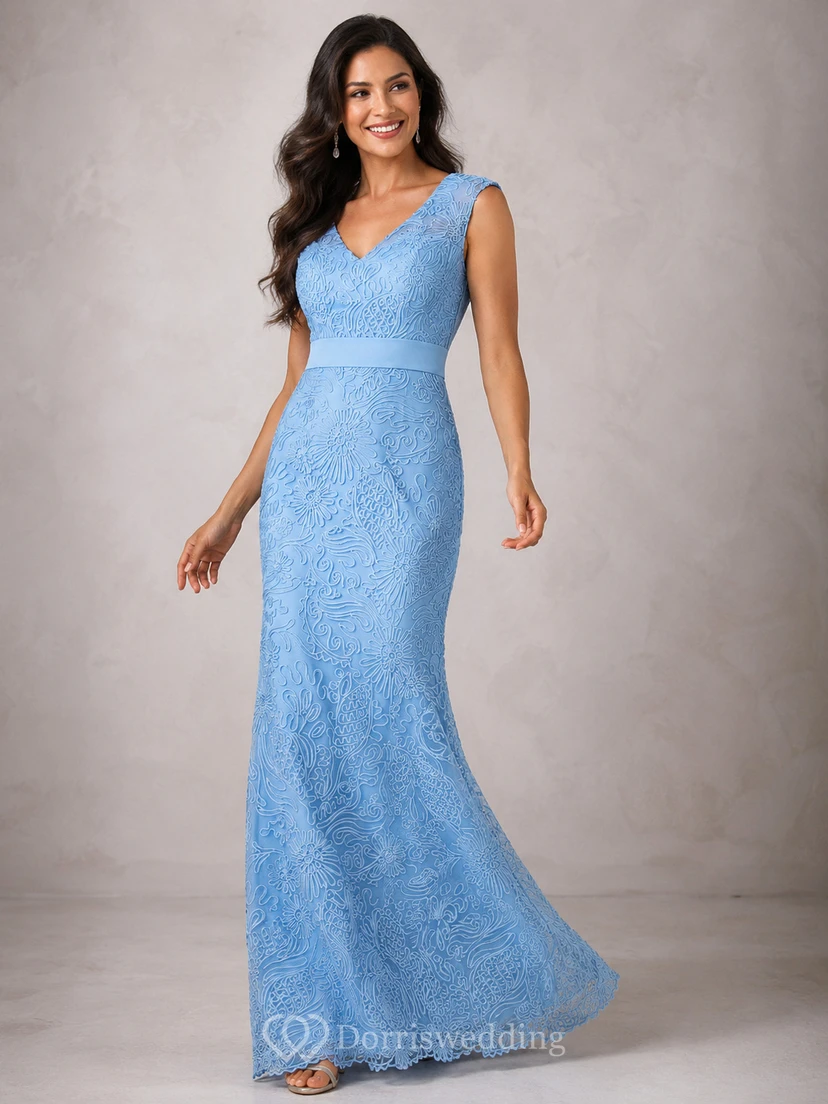Brautmutterkleid mit V-Ausschnitt, kurzen Ärmeln, Applikationen und Falten view 10