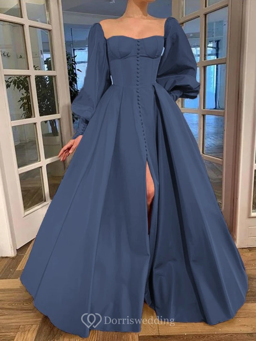 Elegantes Kleid im Vintage-Stil mit langen Puffärmeln, Empire-Stil und Schlitz vorne view 29