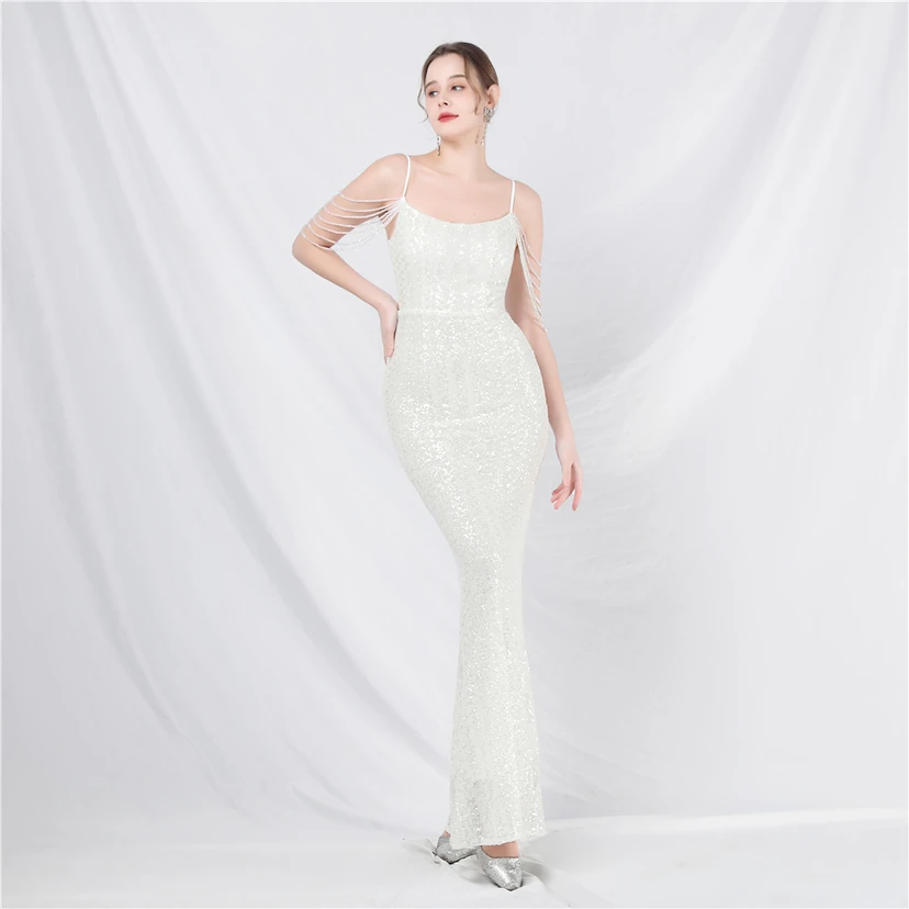 Robe de soirée longue à sequins et perles fantaisie view 47