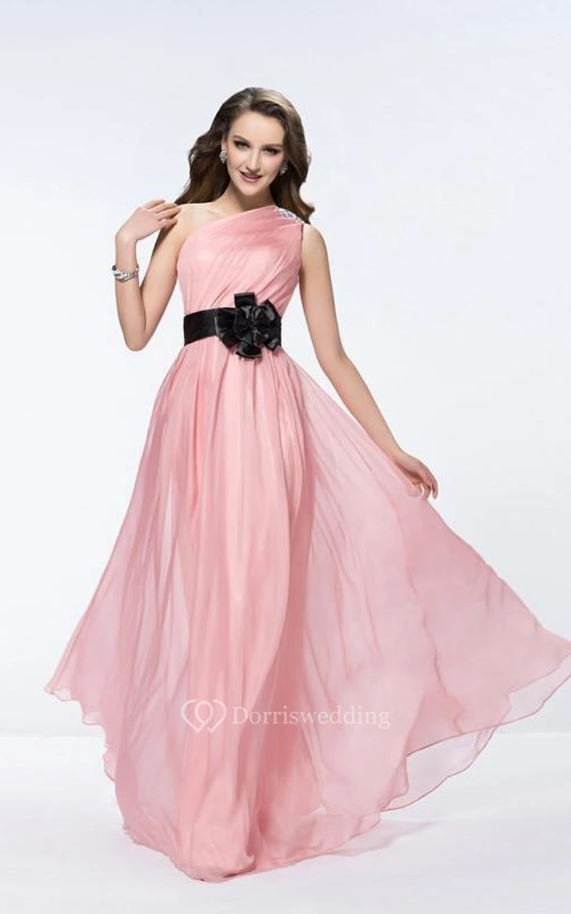 Affordable One-Shoulder A-line Flower Evening Dress view 2