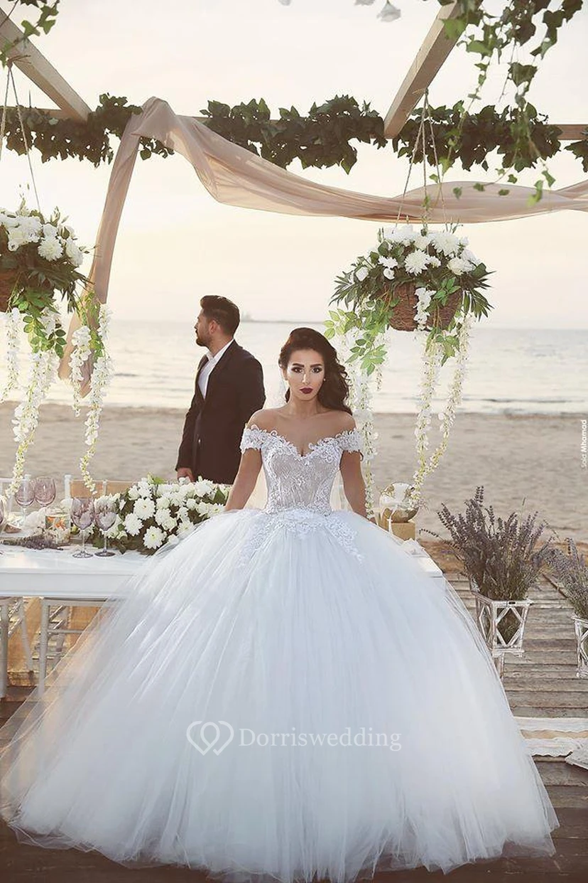 Delicate Tulle Lace Appliques Wedding Dress Off-the-shoulder Ball Gown view 2