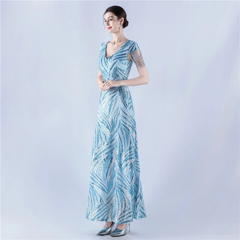A-Line Big Swing Dress Skirt Encrypted Sequined Craft Beaded Evening Dress view 76