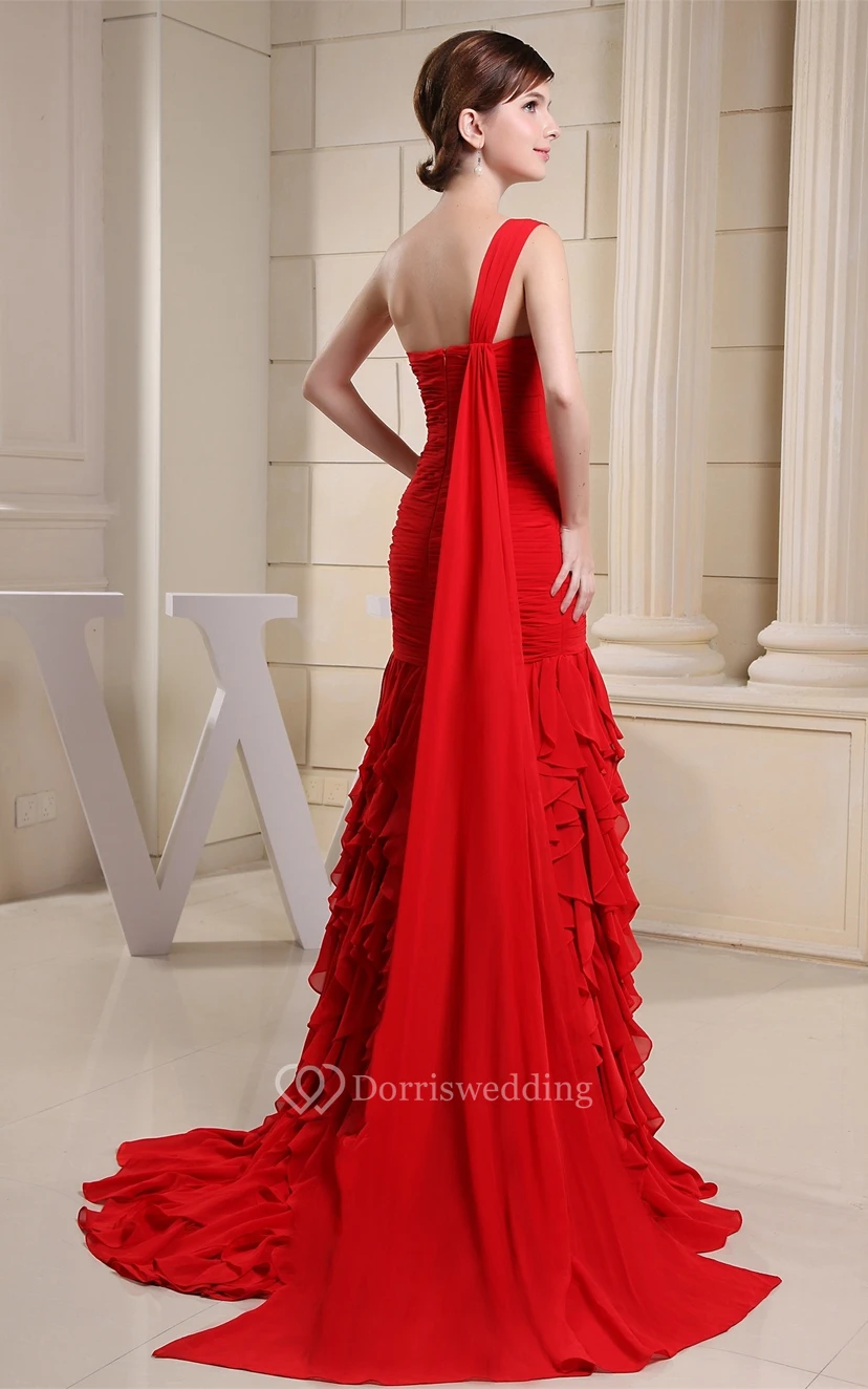 Sweetheart Chiffon Floor-Length Ruched Cascading Ruffles and Dress With Single Strap view 4