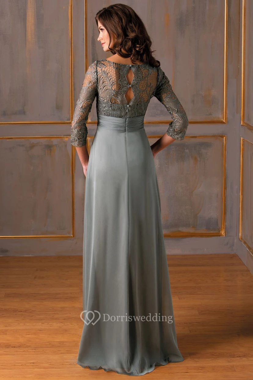 3-4 Sleeved Gown With Lace Bodice And Keyholes Back view 2