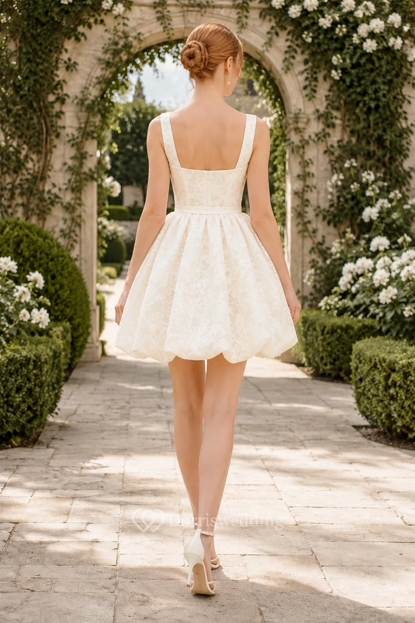 Robe de réception de mariage courte en dentelle à col carré view 2