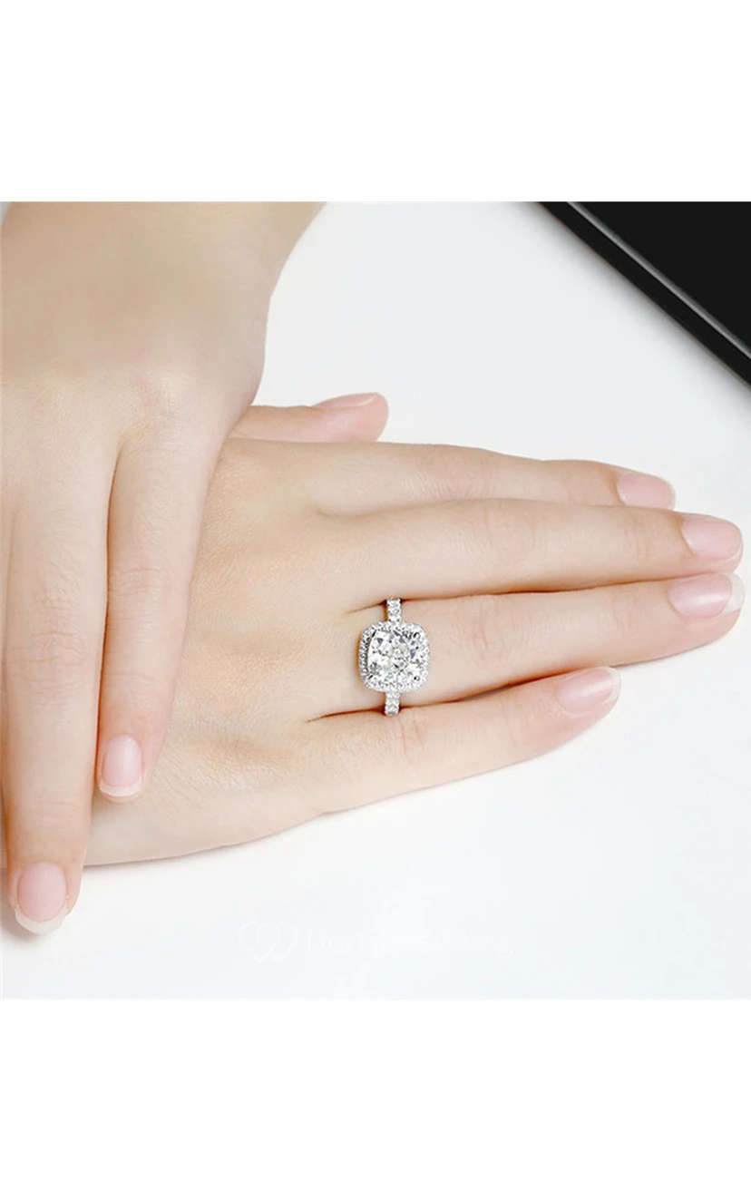 Halo Cushion Cut 925 Silver Bridal Wedding Rings view 4