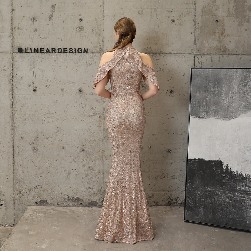 Banquet Temperament Elegant Long Short-Sleeved Sequin Aura Queen Fishtail Evening Dress view 33