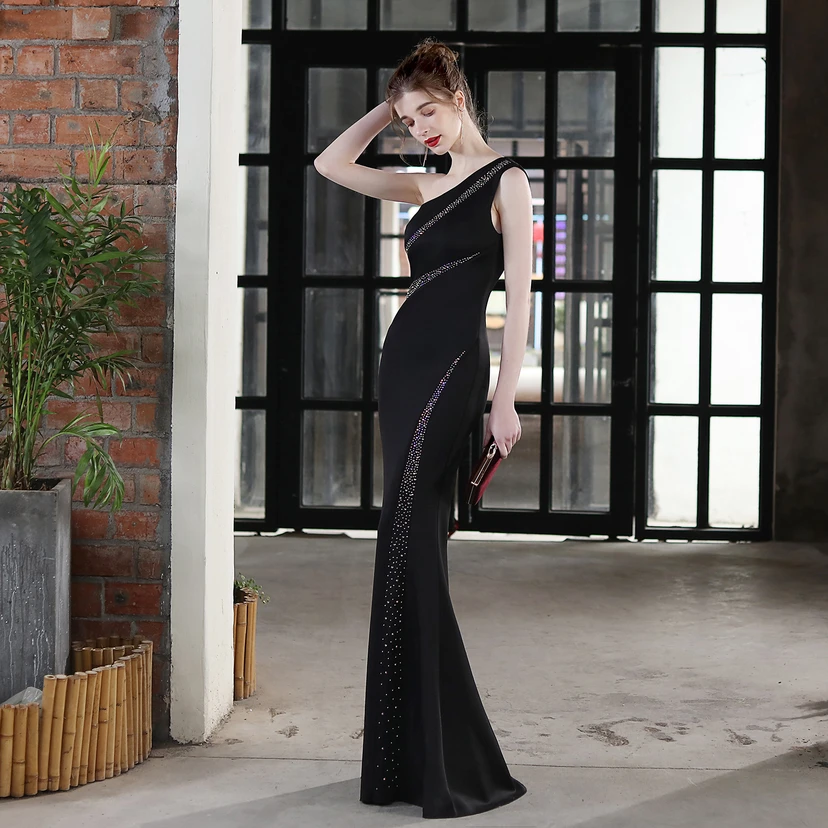 Toast Dress Bride Long One-Shoulder Thank-You Banquet Slim Fishtail Skirt Wedding Car Model Exhibition Dress view 5