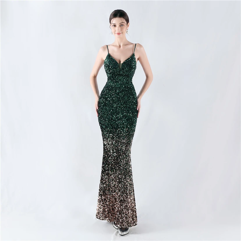 Samtiger, farbverlaufender, perlenbesetzter, sexy Strumpfhalter-Abendkleid view 29