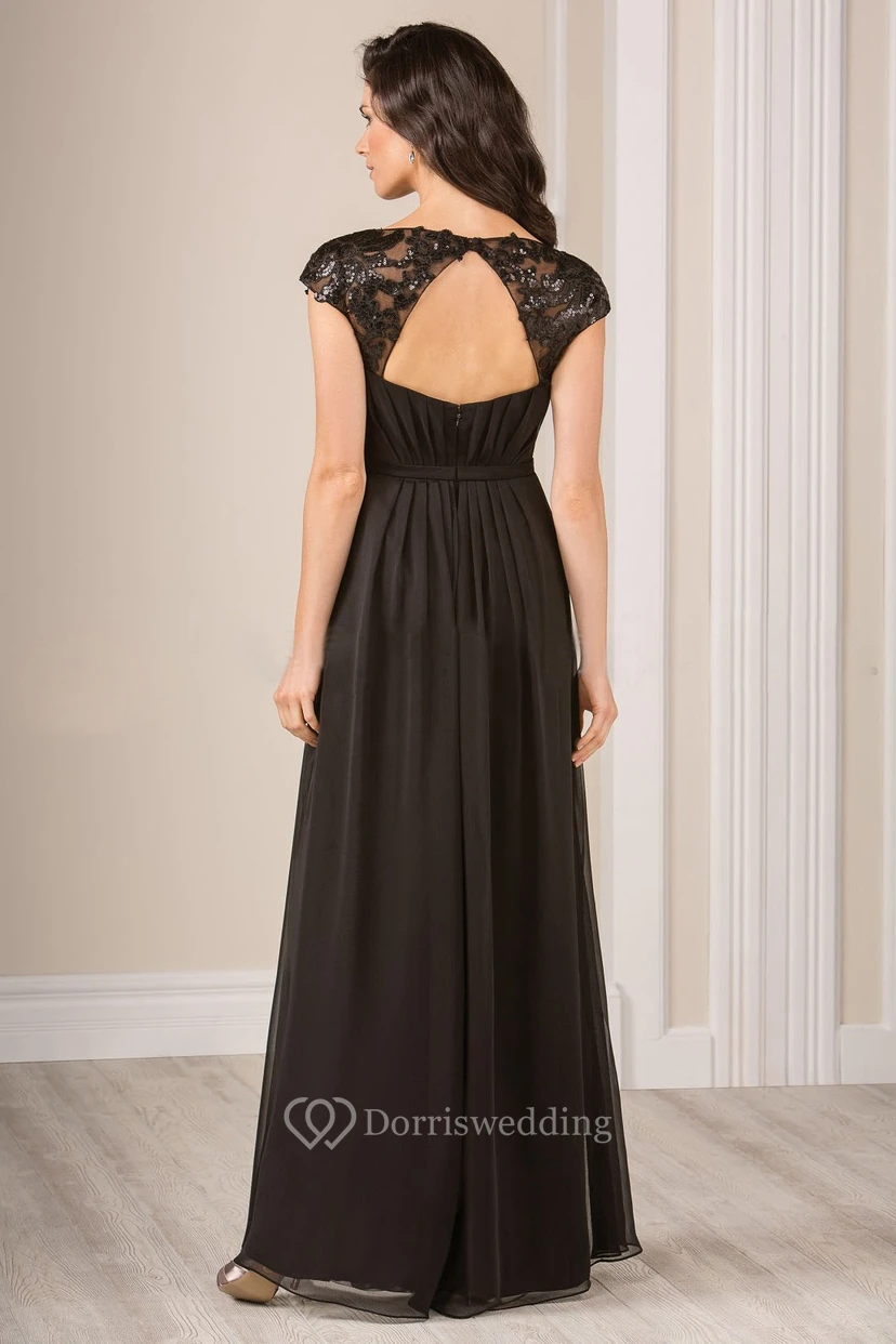 Cap-Sleeved A-Line Long Gown With Sequins And Keyhole Back view 2
