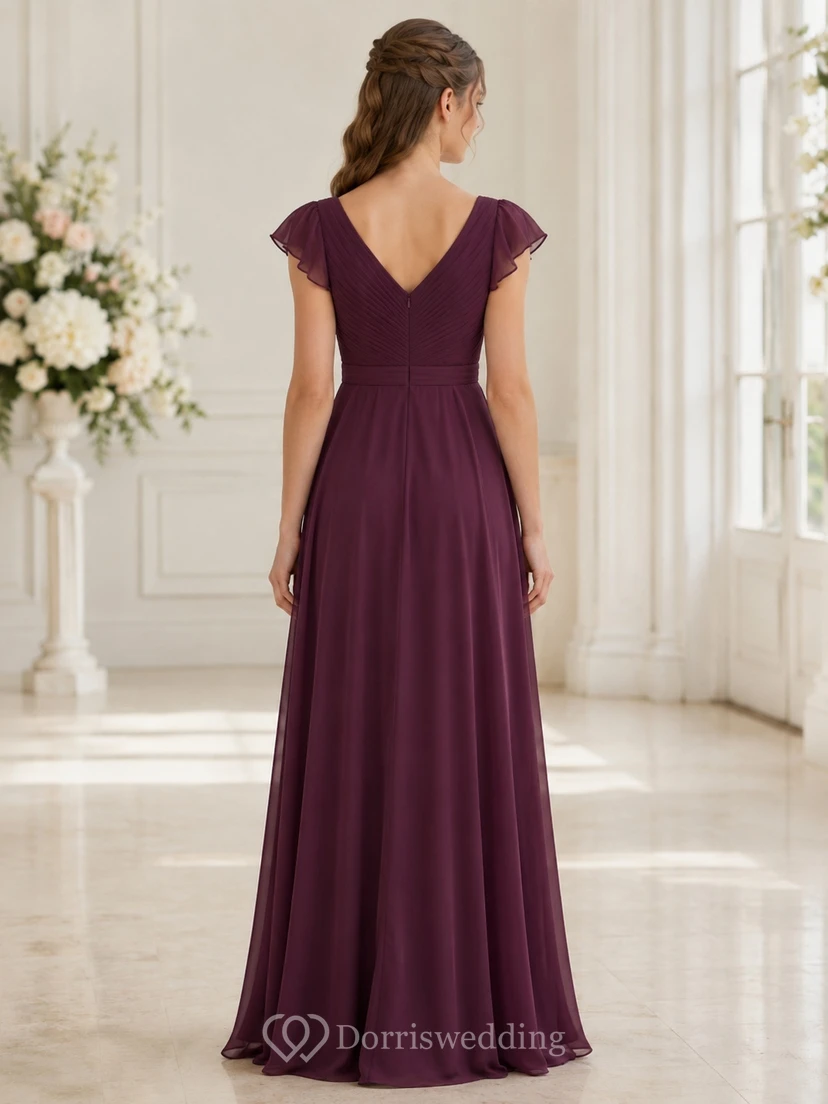 Mulberry Junior Brautjungfernkleid, A-Linie, V-Ausschnitt, kurze Ärmel, elegant, formell view 2