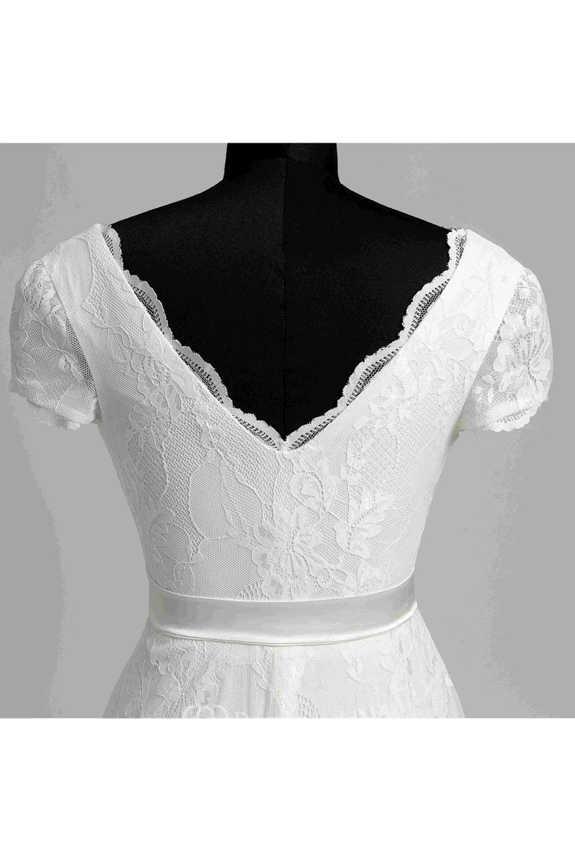A Line Garden Cap Short Sleeve Wedding Dress view 11