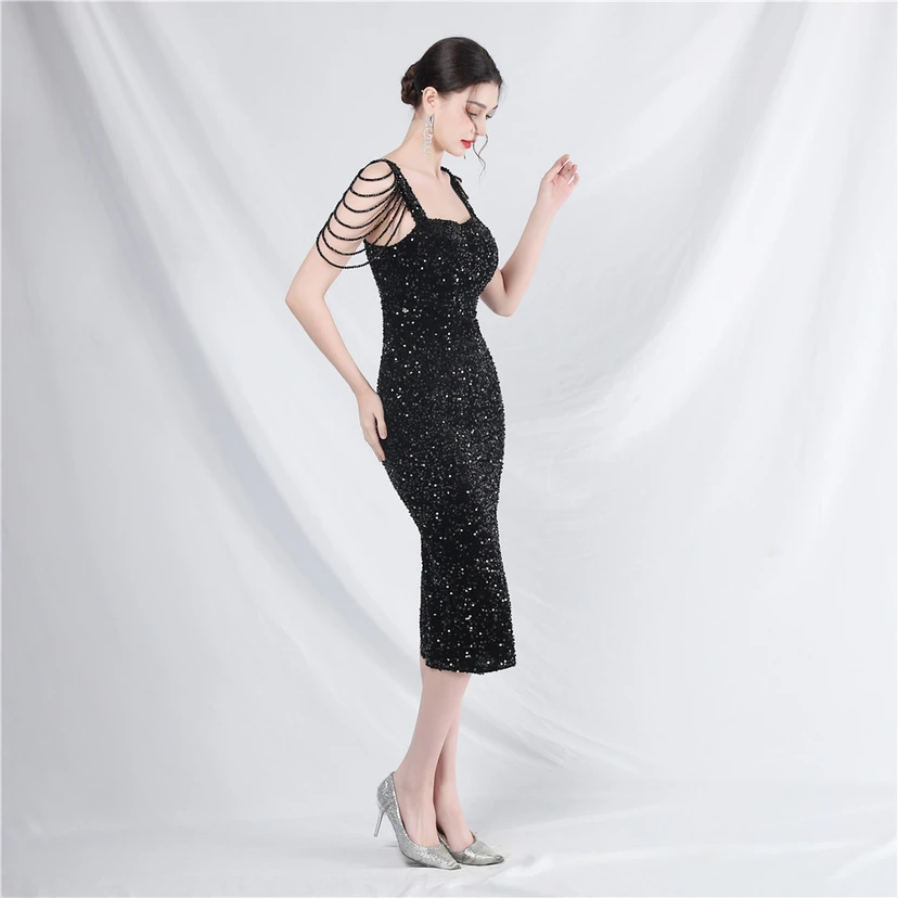 Craft Sequined Velvet Bottom Imitation Handmade Fantasy Sequin Evening Dress Daily Mini Dress view 74
