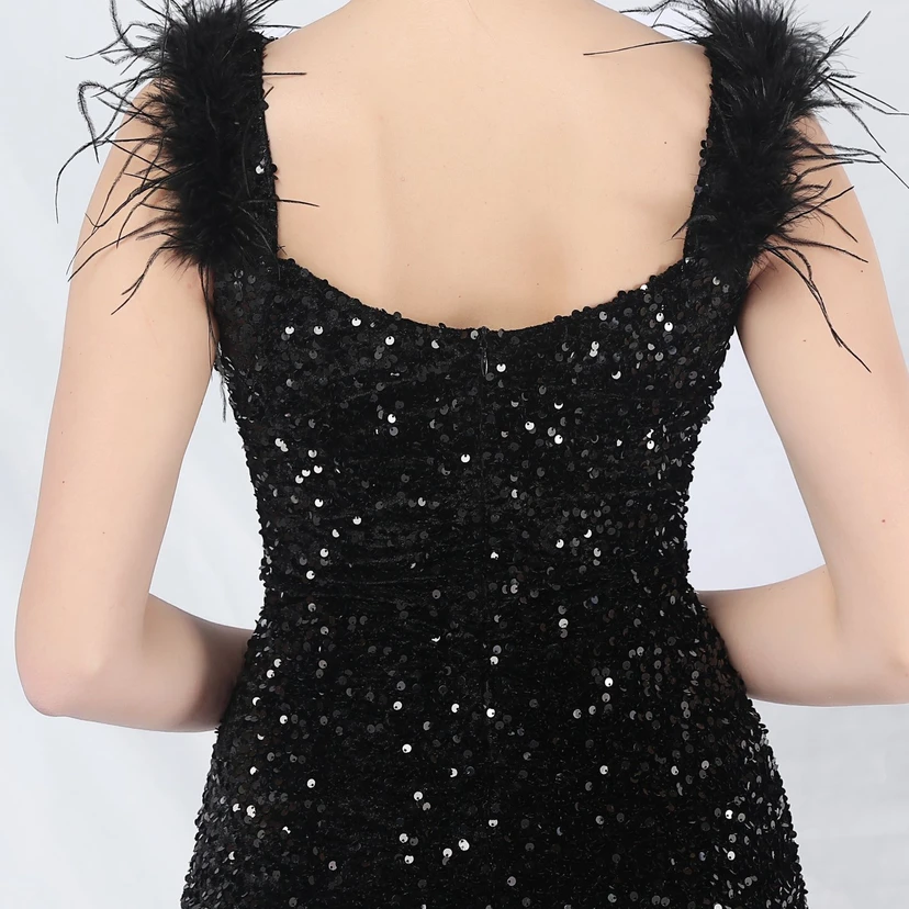 Craft Beaded Ostrich Feather Plush Sequined Long Evening Dress view 61