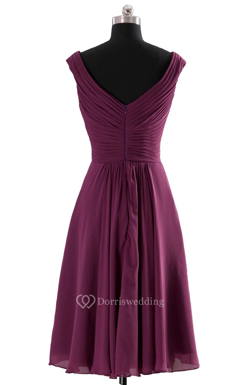 V-neckline Pleated Basque Waist Dress With Crystal view 5