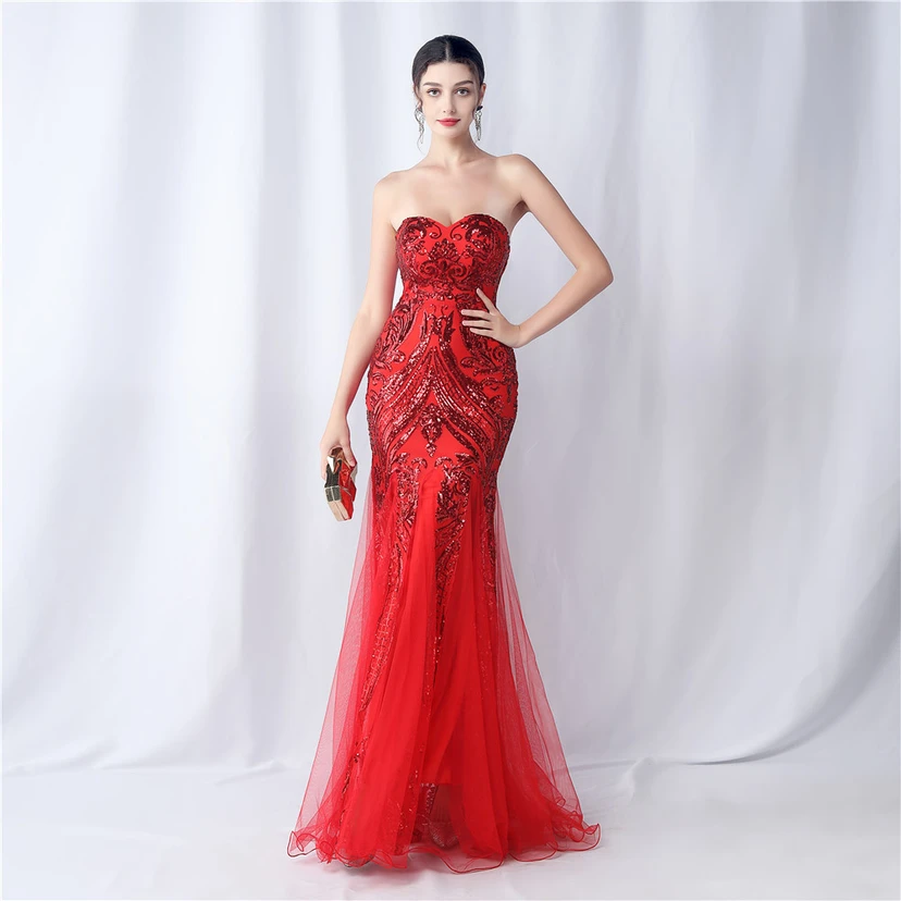 Positionierung Blumenschnitt Netz Pailletten Hochzeitsdinner Toast Party Abendkleid view 5