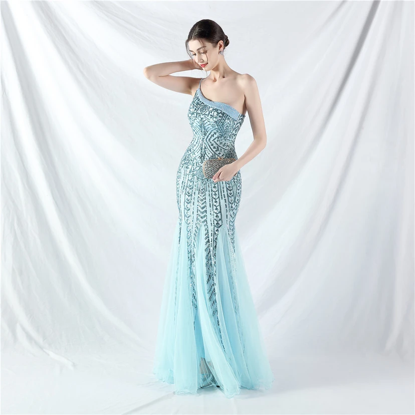 Crafted Beaded Positioning Flower Beads Splicing Mesh Gauze High-End Evening Dress view 25