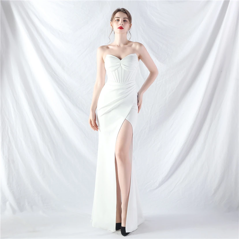 Vestido de noche de satén de alta gama con cola vertical pequeña y chaleco de espina de pescado de estilo palacio, de gran resistencia y cintura ajustada. view 37