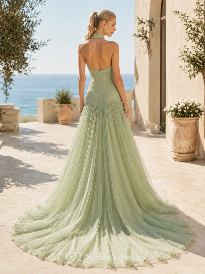 Robe de mariée Sage dos nu plissée en mousseline de soie, taille basse, coupe trapèze, bustier, taille basse view 2