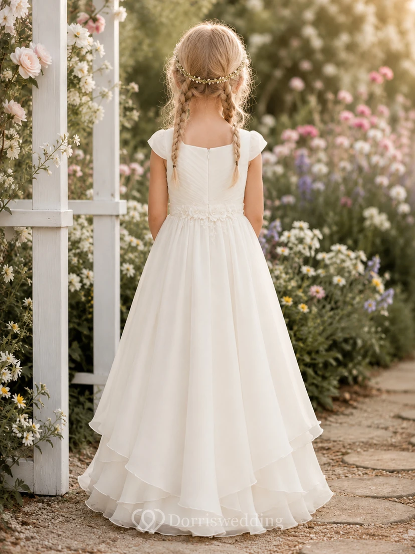 Blumenmädchenkleid aus mehrlagigem Tüll mit Perlengürtel view 2