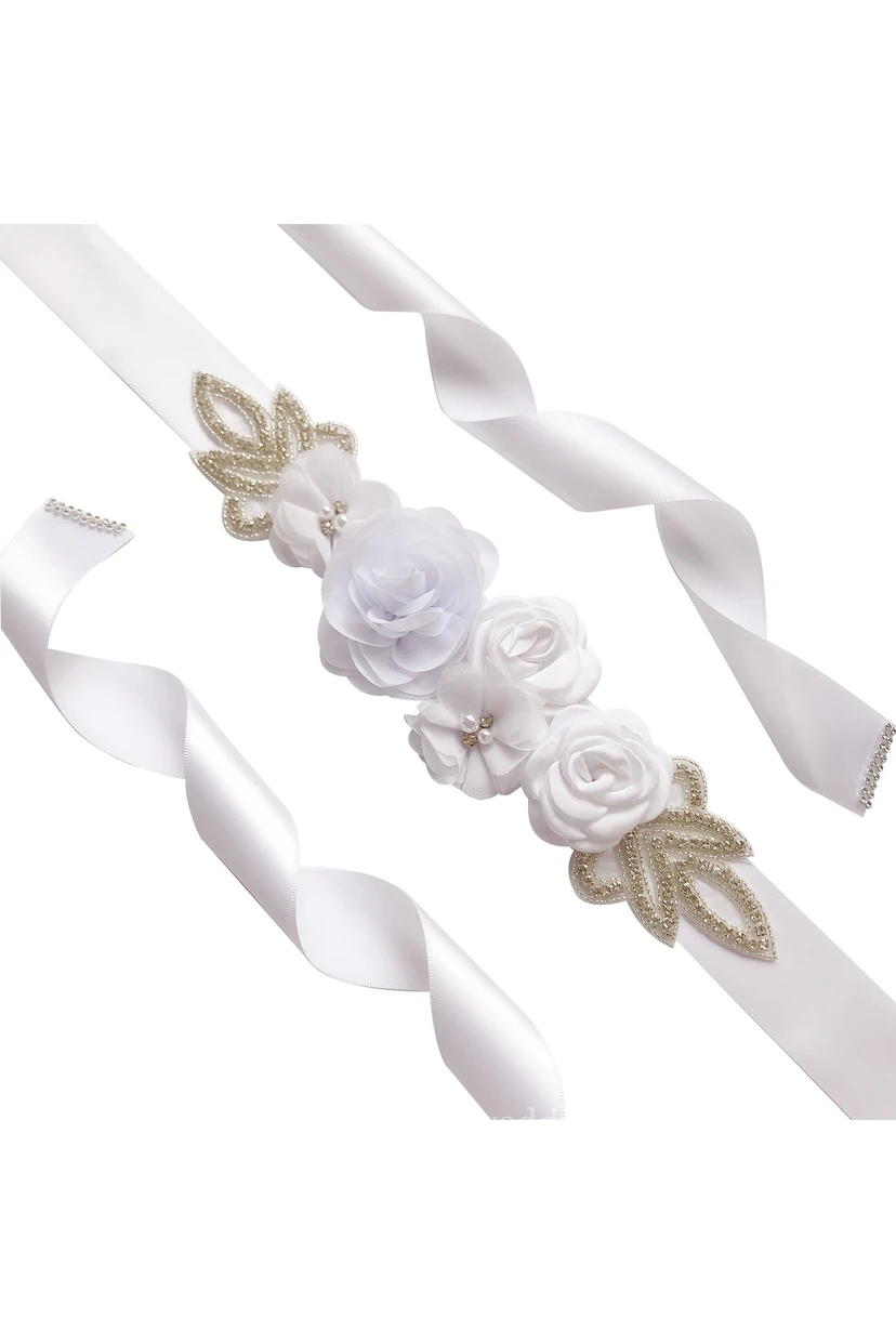 Cinturón de satén real con estampado floral y lentejuelas