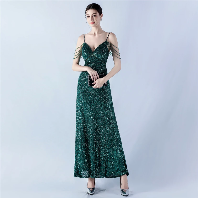 Sling A-Line Large Swing Mesh Sequin Evening Dress view 22