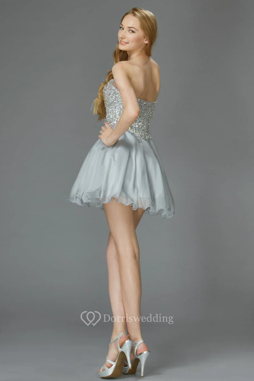 A-Line Mini Sweetheart Sleeveless Backless Dress With Beading view 2