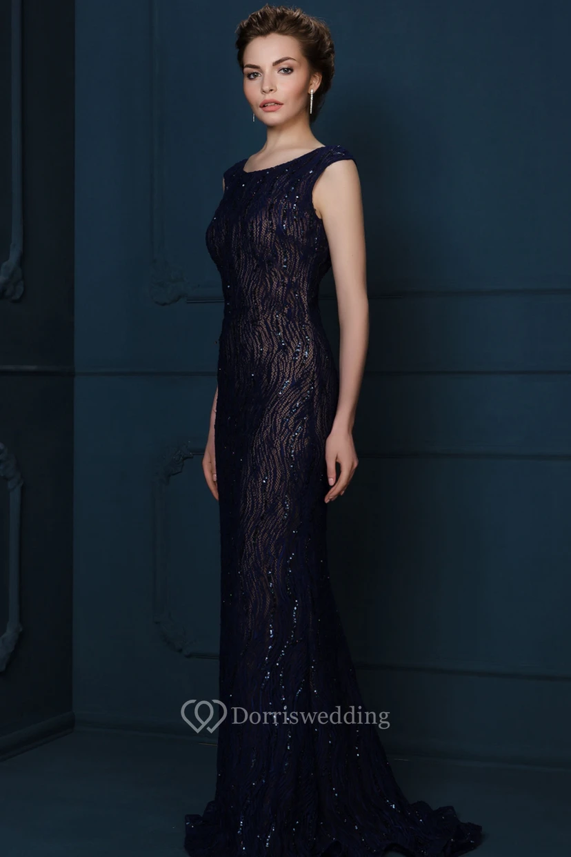 Sheath Sequined Cap-Sleeve Scoop-Neck Long Evening Dress view 3