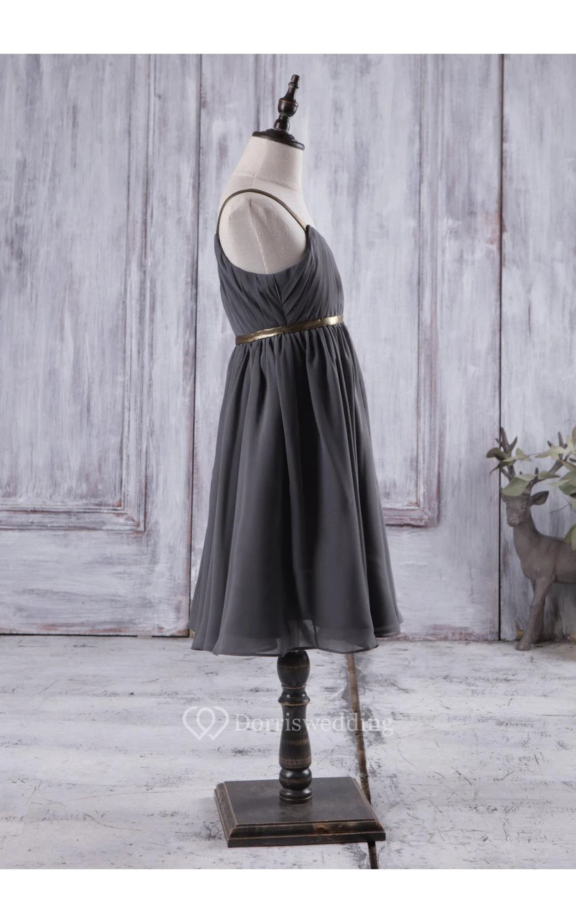 Spaghetti Straps Pleated Chiffon Long Dress With V Back and Keyhole view 3