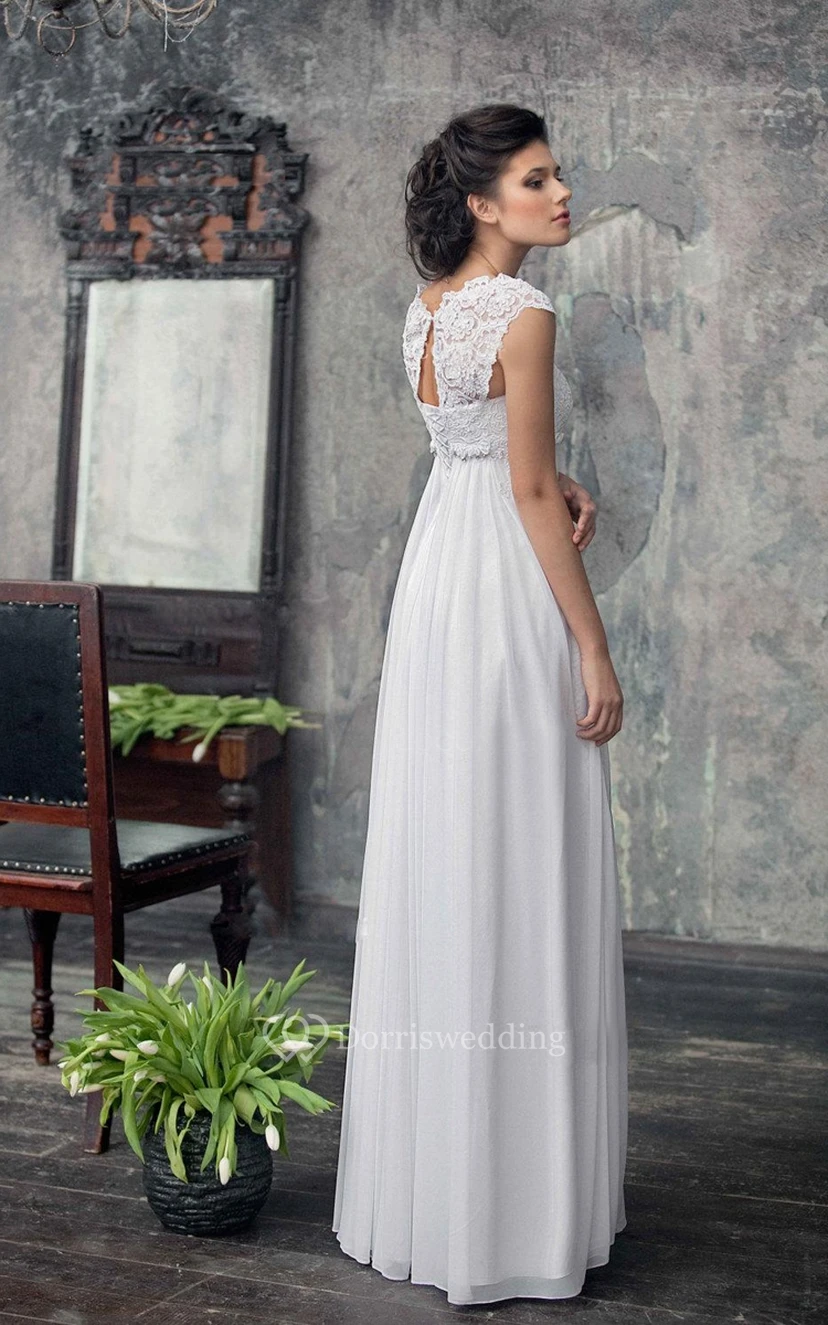 Empire Cap-Sleeve Chiffon Dress With Pleats And Appliques view 5