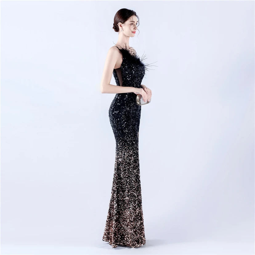 Robe de soirée en satin à baleines ornée de diamants et de fleurs, taille haute, pour réunion annuelle et mariage view 49