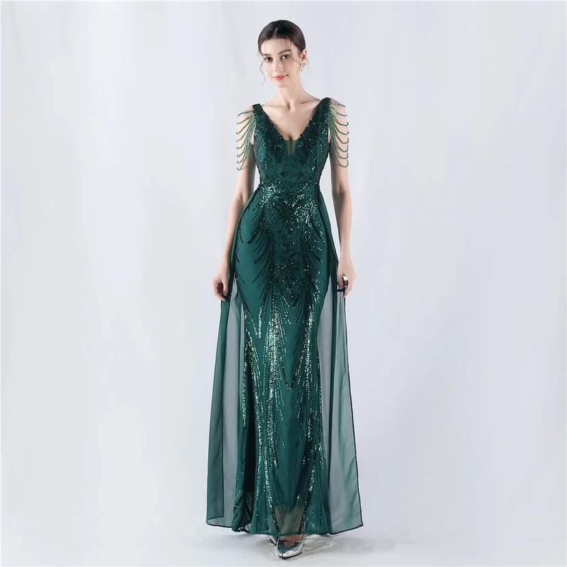 Paillettenbesetzte Blumen mit Cape-Stickerei, hochwertiges Abendkleid, ideal für die Ausrichtung der Jahrestagung view 61
