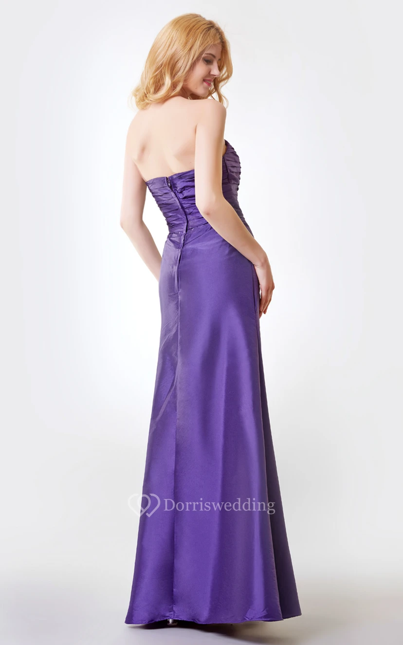 Sweetheart Ruched Long Taffeta Dress With Side Draping view 3