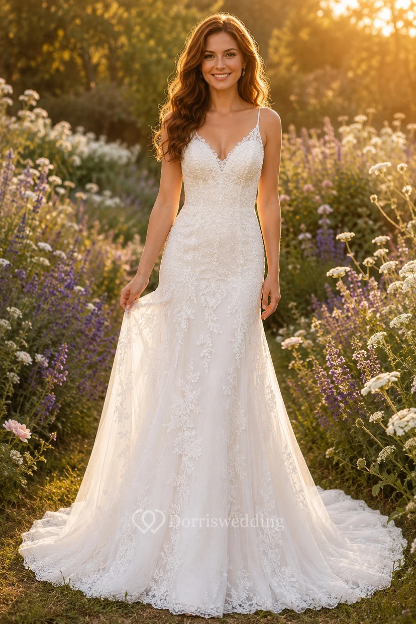 Spaghetti Strap Lace Mermaid Wedding Dress
