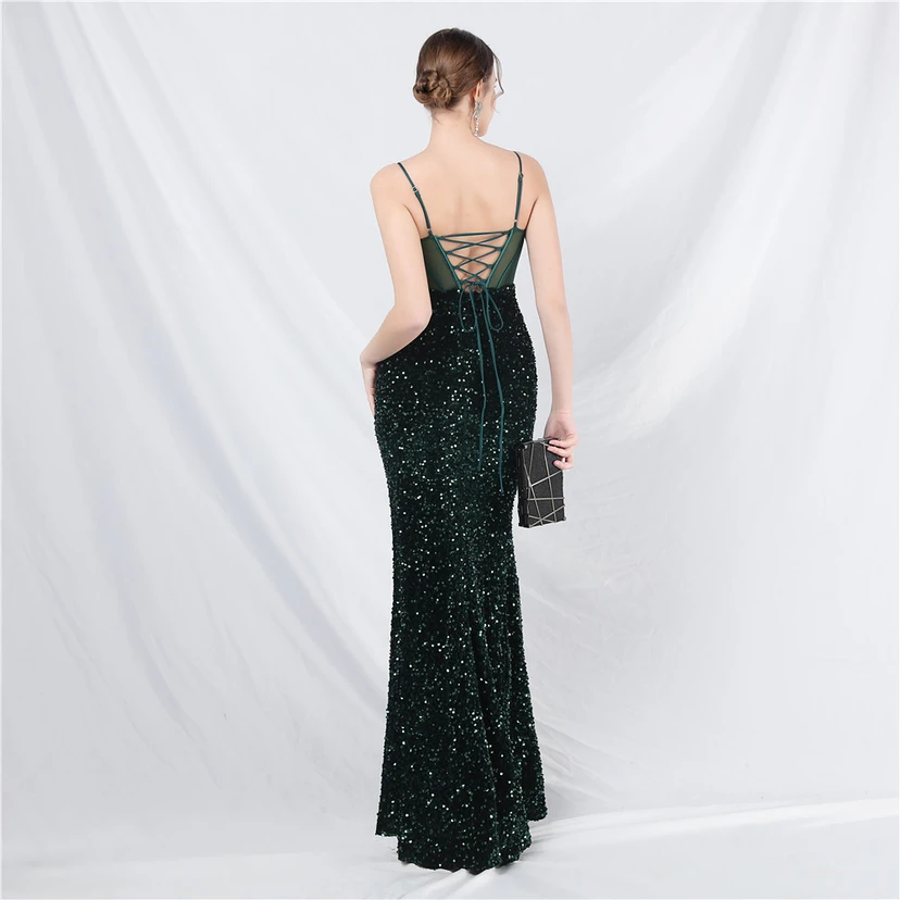 Palace Style Heavy Fishbone Waist Mesh Sequined High-End Evening Dress view 6