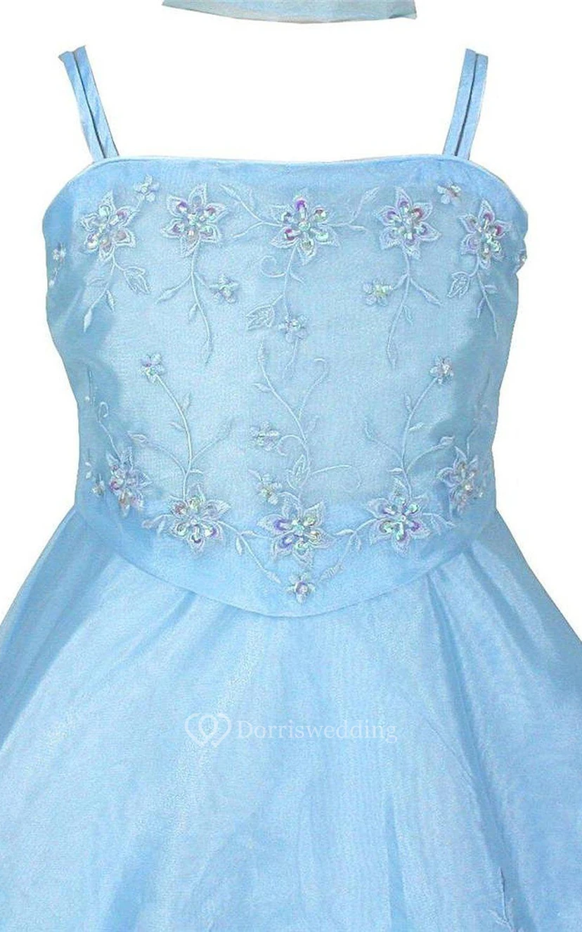 Sleeveless A-line Appliqued Dress With Spaghetti Straps view 4