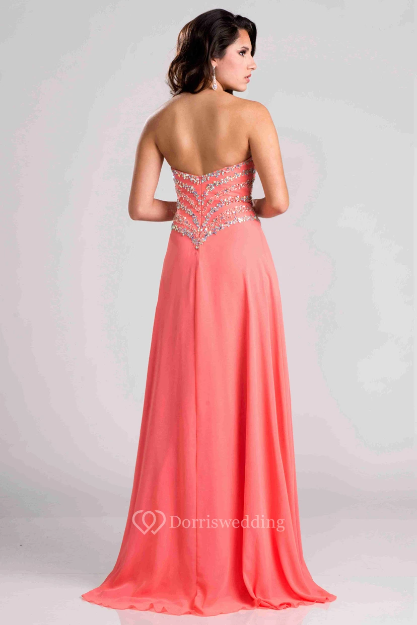 Crystal Detailed Sweetheart Chiffon A-Line Prom Dress With Side Slit view 2