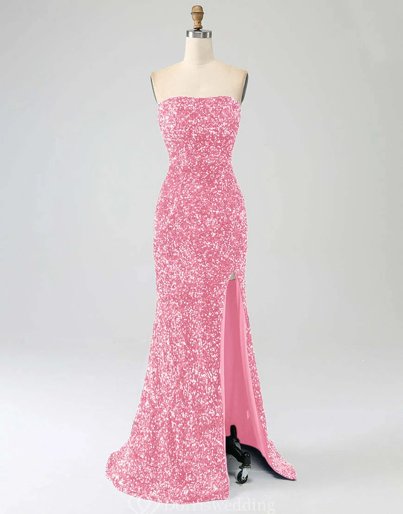 Robe bustier bleu roi à sequins et fente jusqu'à la cuisse view 29