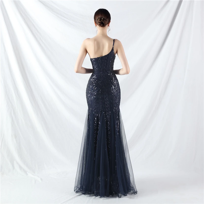 Crafted Beaded Positioning Flower Beads Splicing Mesh Gauze High-End Evening Dress view 46