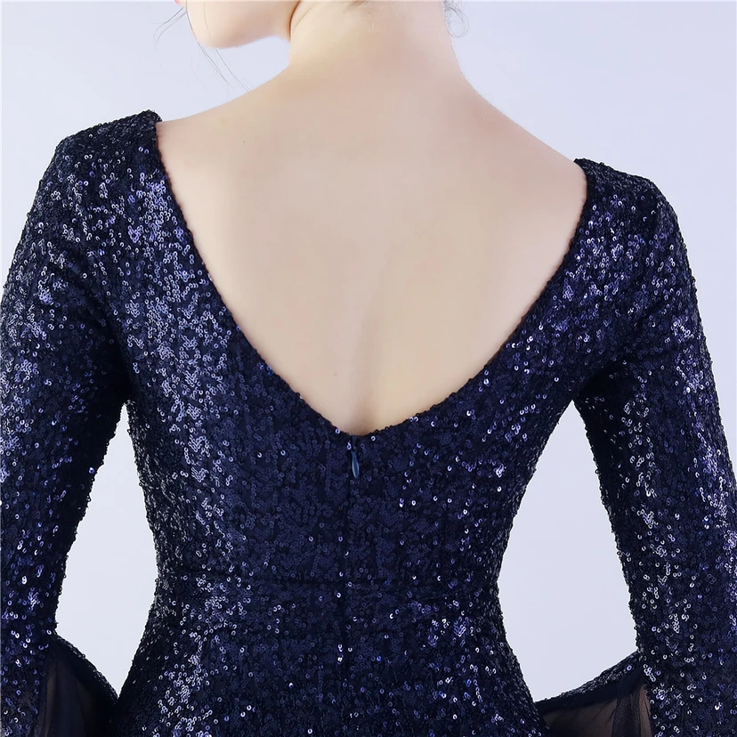 Vestido de noche con lentejuelas, bordado de malla encriptada, estilo artesanal de seda de pez y borde ondulado. view 17