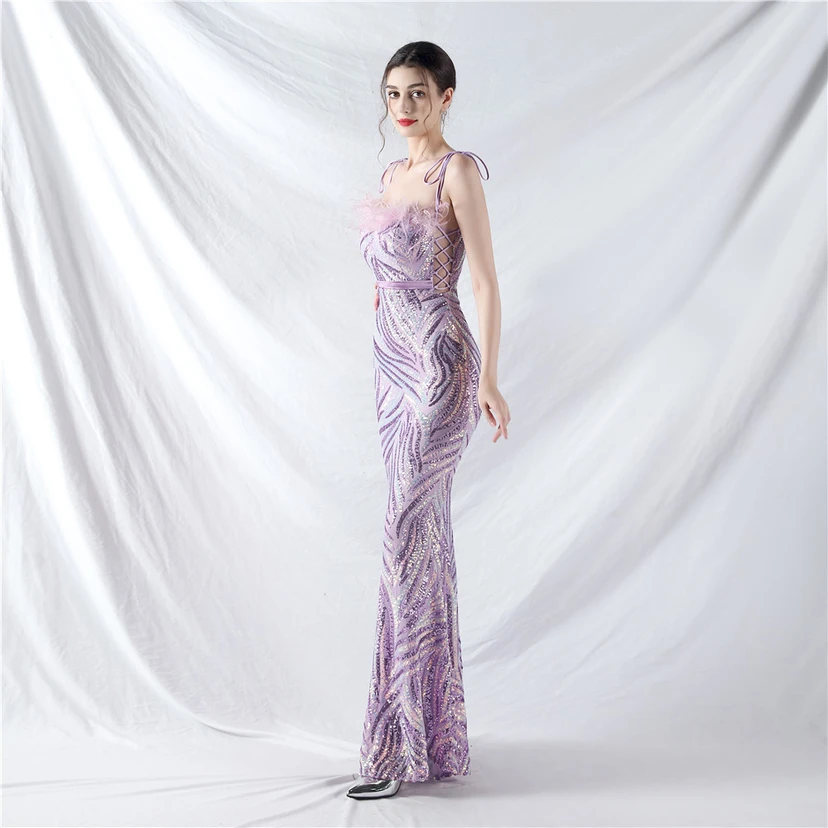 Double-Binding Rope-Binding Craft-Made Ostrich Feather Encrypted Laminated Beads High-End Evening Dress view 73