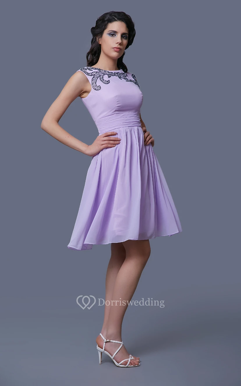 Short A-Line Sleeveless Chiffon Dress With Beadwork and Jewel Neck view 3