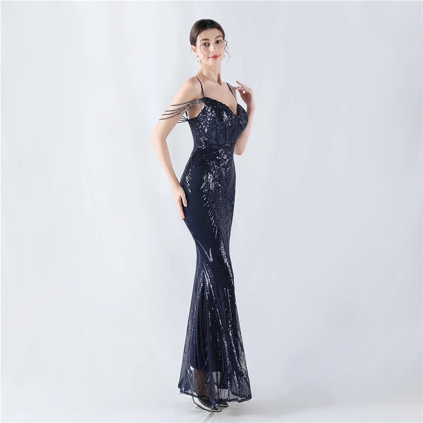 Waist-Reduced Fishbone Shaping Positioning Flower Sequined Anchor Sexy Beaded Suspender Evening Dress view 24