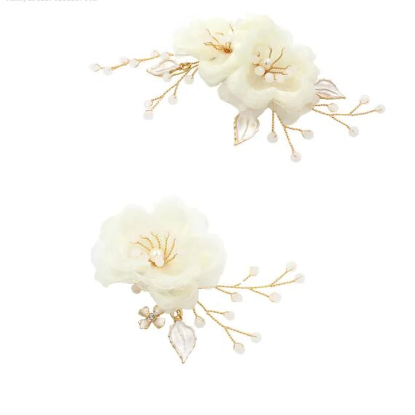 Western Style Tulle Flower Hair Clips with Beads view 3