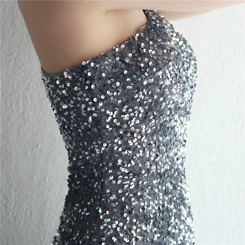Handgefertigter Paillettenrock mit One-Shoulder-Schnitt, elegant für festliche Anlässe und Galas, mit Schlitz und Meerjungfrauenschnitt. view 72