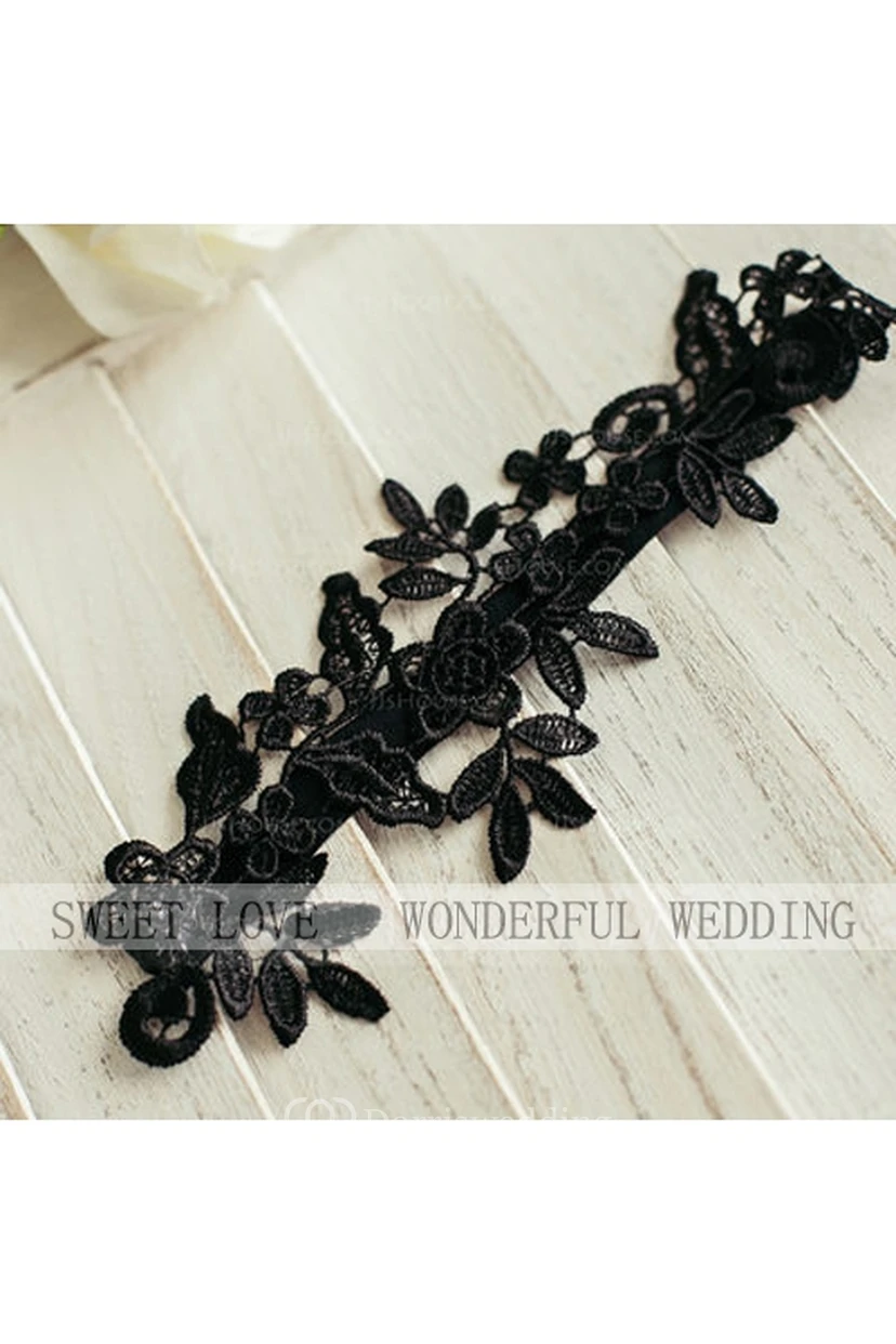 Hot Handmade Black Lace Applique Stretch Lace Garter Within Within 16-23inch